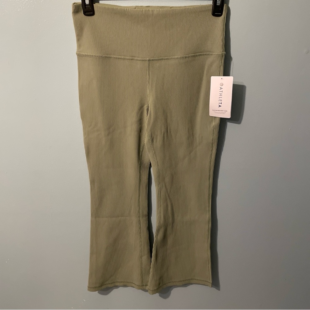 Athleta Ribbed Crop Flare Leggings - Light Olive